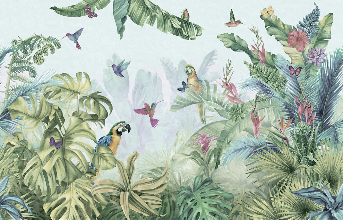 Hummingbird Paradise Wallpaper : Tropical Bird Garden Mural - View 2
