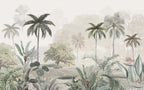 Misty Tropical Garden Wallpaper : Soft Palm and Oak Landscape Mural - View 2
