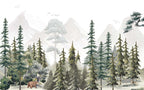 Watercolor Pine Forest Wallpaper : Kids Misty Mountain Mural - View 2