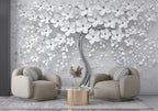 Grey Blossom Tree Wallpaper : 3D White Flower Mural