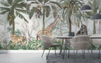 Giraffe Zebra Safari Wallpaper : Watercolor Jungle Mural - View 2
