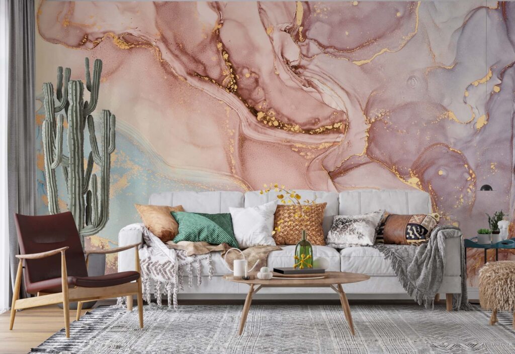 Rose Gold Marble Wallpaper : Pink Alcohol Ink Mural