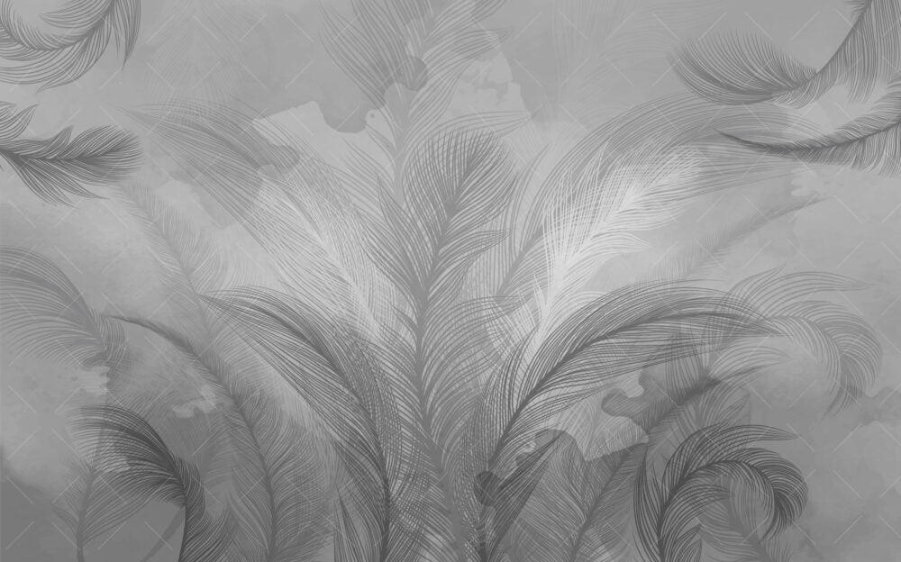 Grey Feather Palm Wallpaper : Soft Monochrome Leaf Mural - View 2