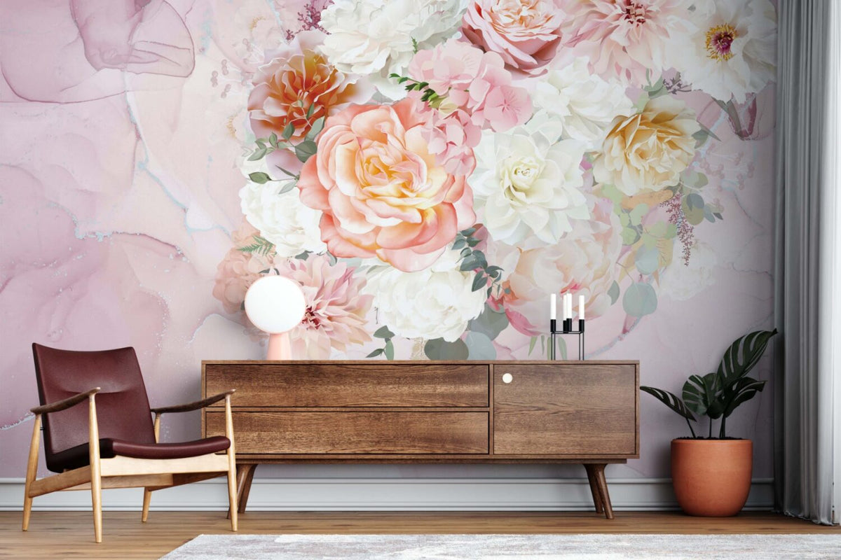 Blush Peony Wallpaper : Large Watercolor Rose Mural - View 3