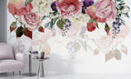 Hanging Roses Wallpaper : Watercolor Floral Cascade Mural - View 3