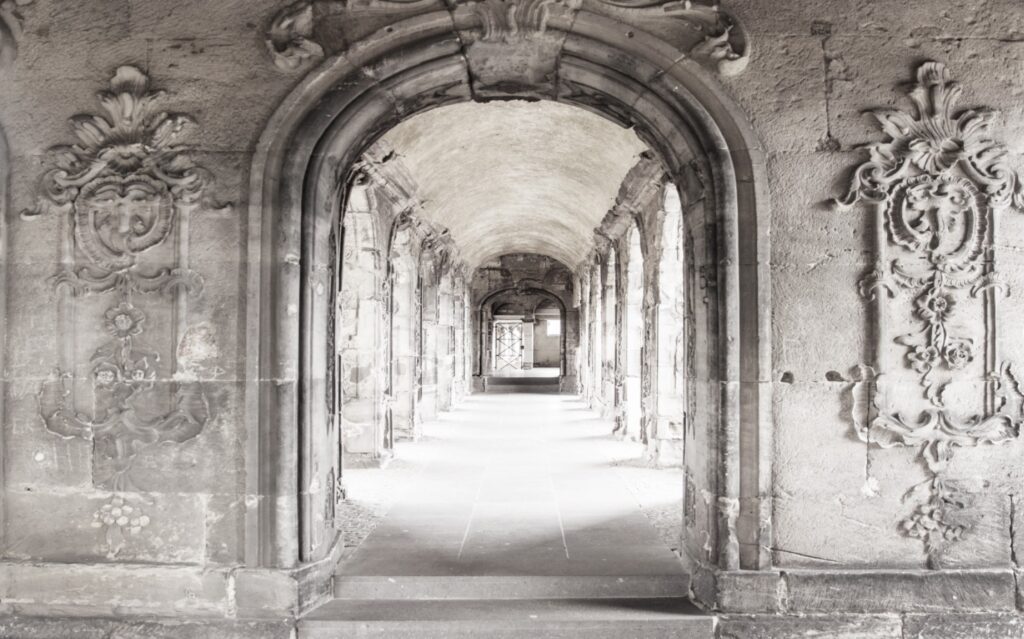 3D Arch Corridor Wallpaper : Old Stone Architecture Mural - View 2