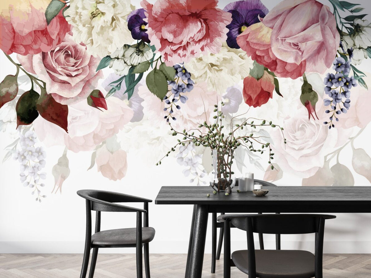 Hanging Roses Wallpaper : Watercolor Floral Cascade Mural