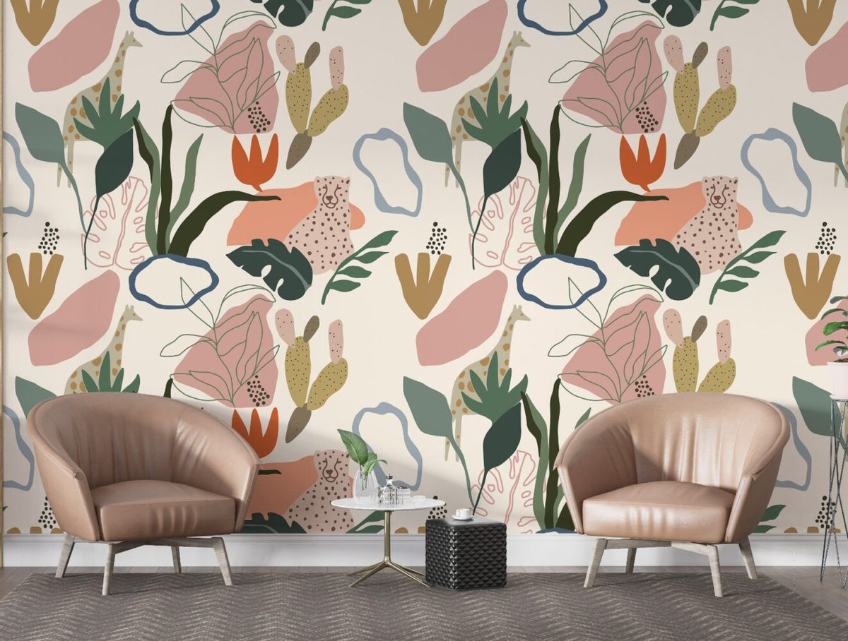 Pastel Abstract Garden Wallpaper : Playful Organic Shapes Mural