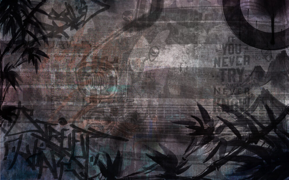 Distressed Grunge Wallpaper : Dark Vintage Collage Mural - View 2
