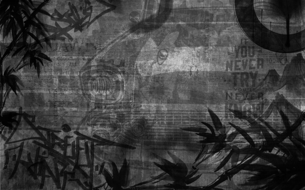 Distressed Grunge Wallpaper : Dark Vintage Collage Mural - View 3