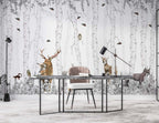 Birch Forest Deer Wallpaper : Woodland Animals Mural - View 2