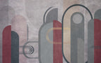 Grey and Burgundy Arch Wallpaper : Geometric Gold Line Mural - View 2