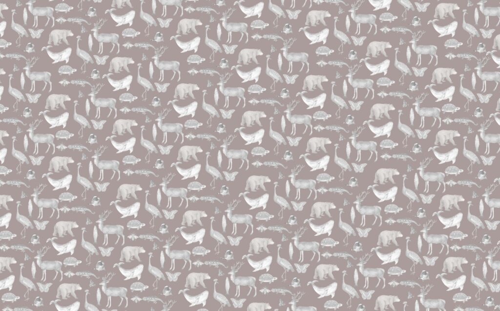 Mauve Animal Kingdom Wallpaper : Small Wildlife Silhouette Pattern - View 2