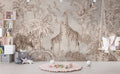 Sepia Giraffe Jungle Wallpaper : Soft Tropical Safari Mural