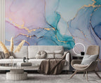 Turquoise Pink Marble Wallpaper : Gold Vein Alcohol Ink Mural - View 2