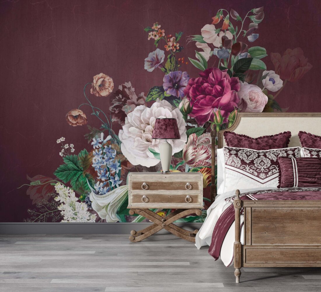 Burgundy Peony Wallpaper : Dark Romantic Floral Mural