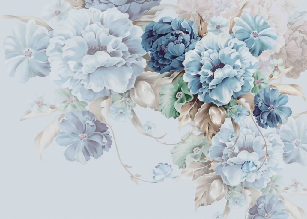 Blue Peony Bouquet Wallpaper : Oversized Floral Mural - View 2