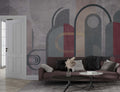 Grey and Burgundy Arch Wallpaper : Geometric Gold Line Mural