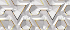 White 3D Hexagon Wallpaper : Gold Edge Geometric Mural - View 2