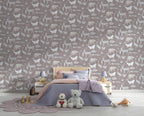 Mauve Animal Kingdom Wallpaper : Small Wildlife Silhouette Pattern