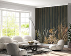 Dark Botanical Stripe Wallpaper : Wildflower Forest Mural - View 4
