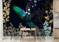 Emerald Parrot Night Wallpaper : Dark Botanical Bird Mural
