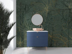 Dark Green Leaf Outline Wallpaper : Gold Line Botanical Mural - View 4
