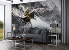 Eagle Ink Splash Wallpaper : Black White Gold Abstract Mural
