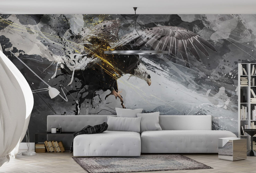Soaring Eagle Wallpaper : Black and Gold Ink Splash Mural - View 2