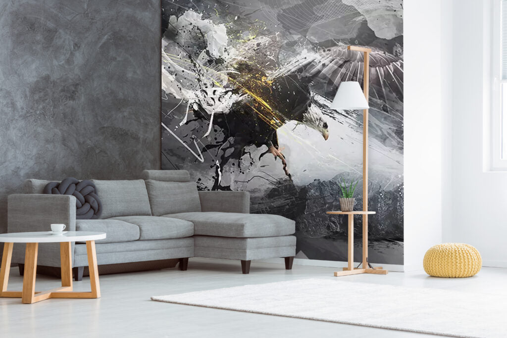 Eagle Ink Splash Wallpaper : Black White Gold Abstract Mural - View 4