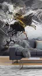 Eagle Ink Splash Wallpaper : Black White Gold Abstract Mural - View 5