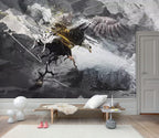 Eagle Ink Splash Wallpaper : Black White Gold Abstract Mural - View 6