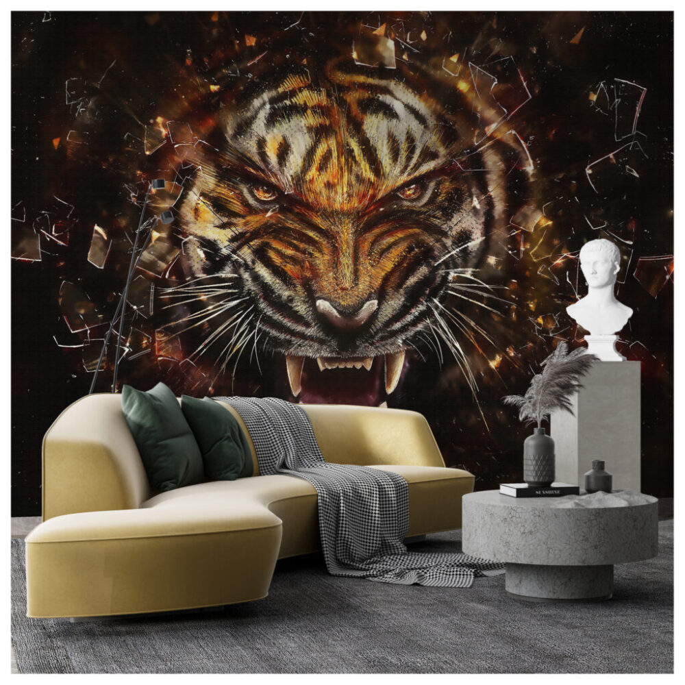Fierce Tiger Wallpaper : Roaring Tiger Face Mural - View 4