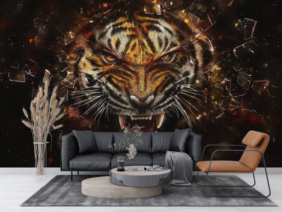 Fierce Tiger Wallpaper : Roaring Tiger Face Mural - View 3