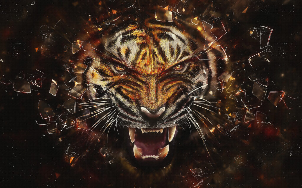 Fierce Tiger Wallpaper : Roaring Tiger Face Mural - View 2