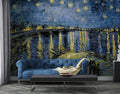 Starry Night River Wallpaper : Impressionist Oil Painting Mural