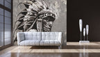 Tribal Chief Portrait Wallpaper : Black and White Graffiti Mural - View 2