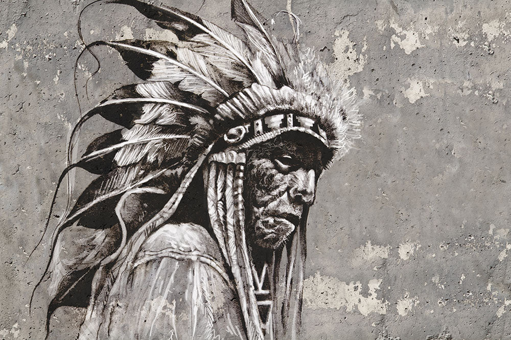 Tribal Chief Portrait Wallpaper : Black and White Graffiti Mural