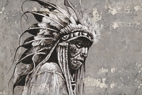 Tribal Chief Portrait Wallpaper : Black and White Graffiti Mural
