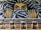 Hands Over Mouth Graffiti Wallpaper : Urban Street Art Mural - View 2