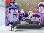 Cartoon Monsters Graffiti Wallpaper : Purple Street Art Mural - View 2