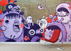 Cartoon Monsters Graffiti Wallpaper : Purple Street Art Mural