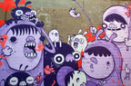 Cartoon Monsters Graffiti Wallpaper : Purple Street Art Mural - flat design