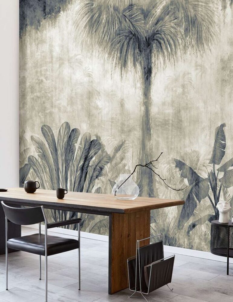 Faded Palm Jungle Wallpaper : Sage Vintage Tropical Mural