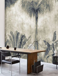 Faded Palm Jungle Wallpaper : Sage Vintage Tropical Mural