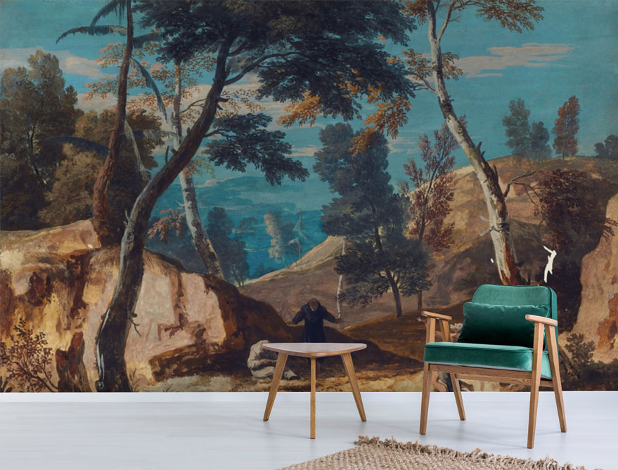 Classical Forest Landscape Wallpaper : Old Master Painting Mural - View 2