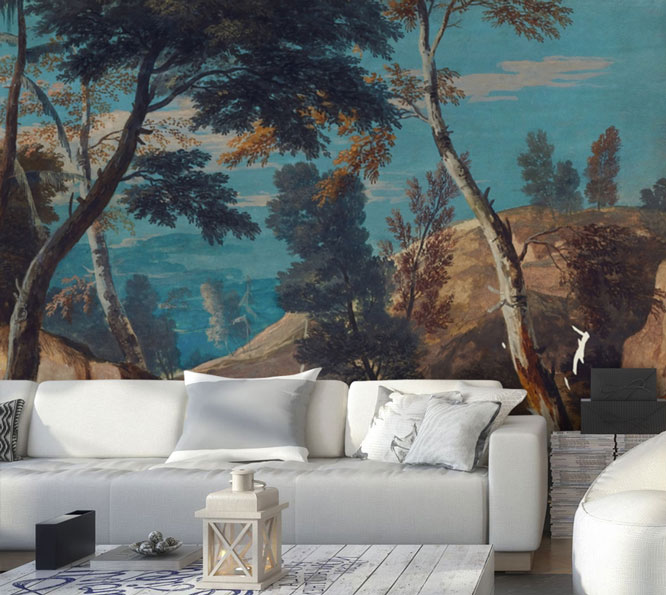 Classical Forest Landscape Wallpaper : Old Master Painting Mural - View 3