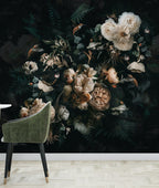 Dark Floral Wallpaper : Moody Peony Rose Bouquet Mural