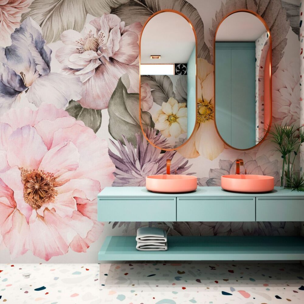 Pink Peony Garden Wallpaper : Oversized Watercolor Flower Mural