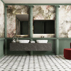 Framed Flower Panel Wallpaper : Green Wainscot Faded Floral Mural